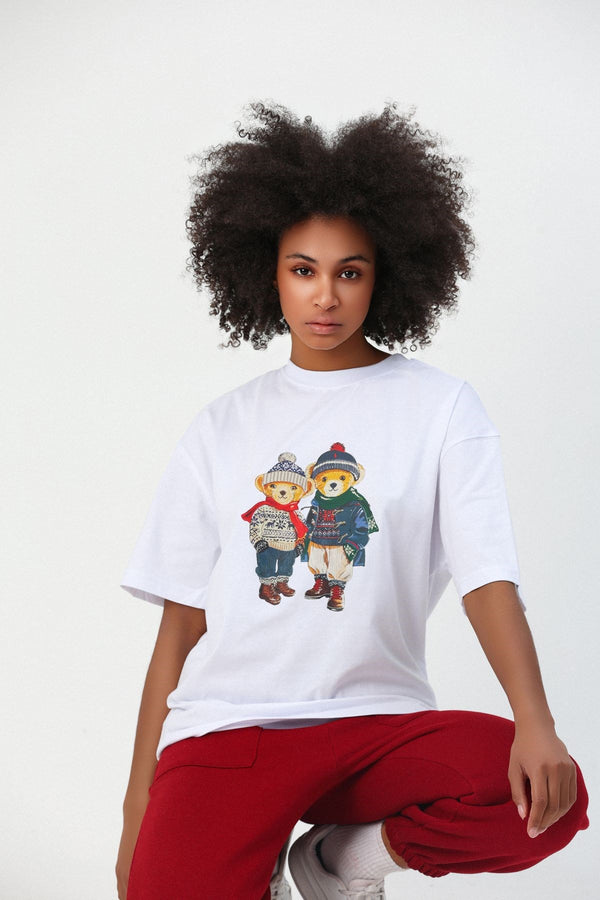 %100 Pamuk Sevgili Konseptli Teddy Baskılı T-shirt