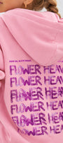 Kız Çocuk Oversize Hoodie Sweatshirt Flower Heaven Baskılı Pembe – Kapüşonlu, Cepli, 3 İplik Polar  