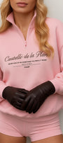 Kadın Pembe Castelló de la Plana Baskılı Fermuarlı Oversize Sweatshirt – Yarım Balıkçı Yaka, Rahat Günlük Spor Üst