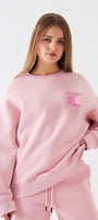 Kadın Oversize Sweatshirt Piglet Dreams Baskılı Pembe – Bisiklet Yaka, 3 İplik Şardonlu Polar