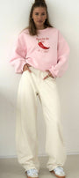 Kadın Oversize Sweatshirt Be Hot Baskılı Pembe – Bisiklet Yaka, 3 İplik Şardonlu Polar