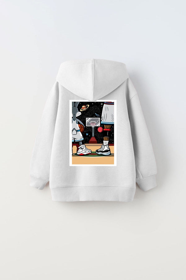 Kapüşonlu İçi Polar I Love This Game Yazılı Basketbol Baskılı Beyaz Unisex Çocuk Sweatshirt