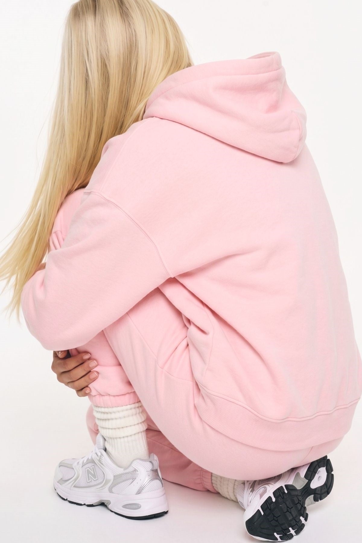 Unisex Oversize Eşofman Takımı Champ & Leisure Baskılı A Pembe–Kapüşonlu Üst, Lastikli Alt
