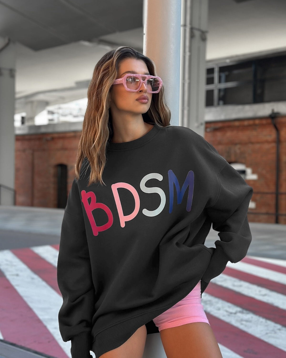Kadın Oversize Sweatshirt Elbise Color Pop Baskılı Füme – Bisiklet Yaka, 3 İplik Şardonlu Polar
