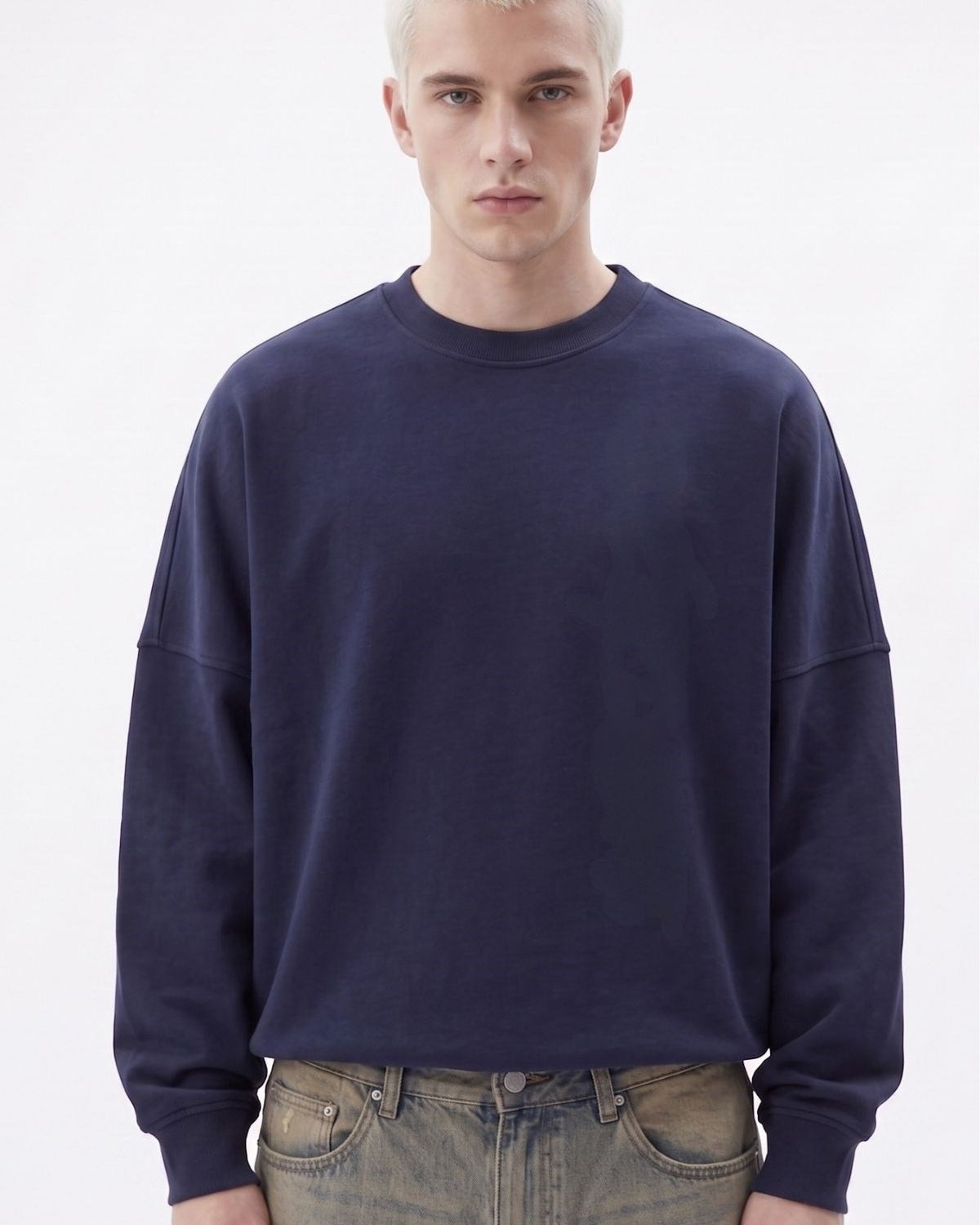 Erkek Oversize Sweatshirt Fantasy Back Baskılı Lacivert– Bisiklet Yaka, 3 İplik Şardonlu Polar
