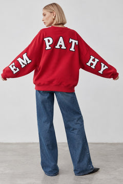Kadın Oversize Sweatshirt Empathy 3D Baskılı Kırmızı – Bisiklet Yaka, 3 İplik Şardonlu Polar