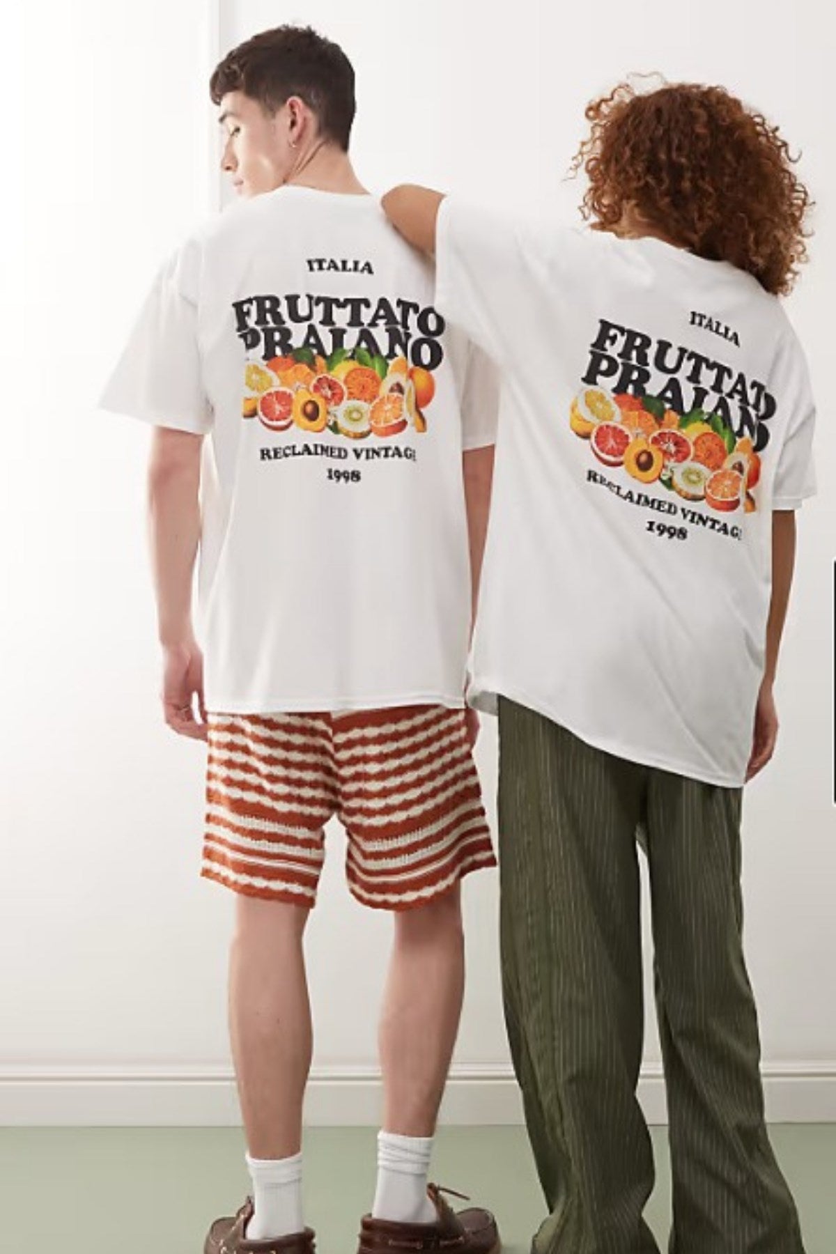 Unisex %100 Pamuk Oversize Fruttato Praiano Meyve Baskılı Beyaz Tişört Yazlık Vintage Stil
