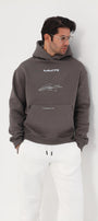 Kapüşonlu İçi Polar MM75 Baskılı Füme Oversize Hoodie Sweatshirt