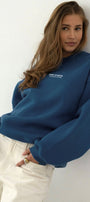 Kadın Oversize Sweatshirt CHMP STUDIOS Marine – Bisiklet Yaka, 3 İplik Şardounlu Polar