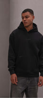 Erkek Oversize Sweatshirt Hoodie CHMP Yazlı Baskılı Siyah – Kapüşonlu, 3 İplik Polar, Kanguru Cepli