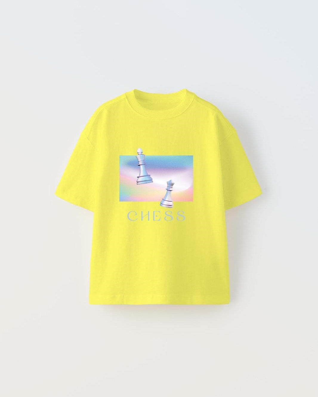 Chess Yazılı  Renkli Satranç Tasarım Baskılı Sarı Çocuk T-Shirt