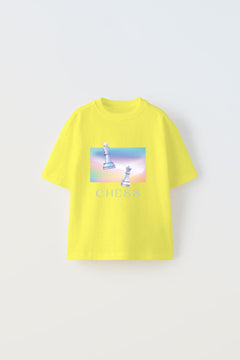 Chess Yazılı  Renkli Satranç Tasarım Baskılı Sarı Çocuk T-Shirt