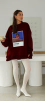 Kadın Oversize Sweat  – 3 İplik Şardonlu Polar, Bisiklet Yaka, Pantone – Prenses Baskılı