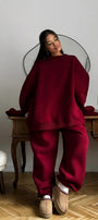 Kadın Oversize Sweat Elbise Eşofman Takımı Basic Bordo – Bisiklet Yaka, Lastikli Paça, 3 İplik Polar