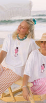 Kadın Oversize Tişört Pink Kitty Club Baskılı Beyaz – Bisiklet Yaka, Rahat Kalıp, %100 Pamuk