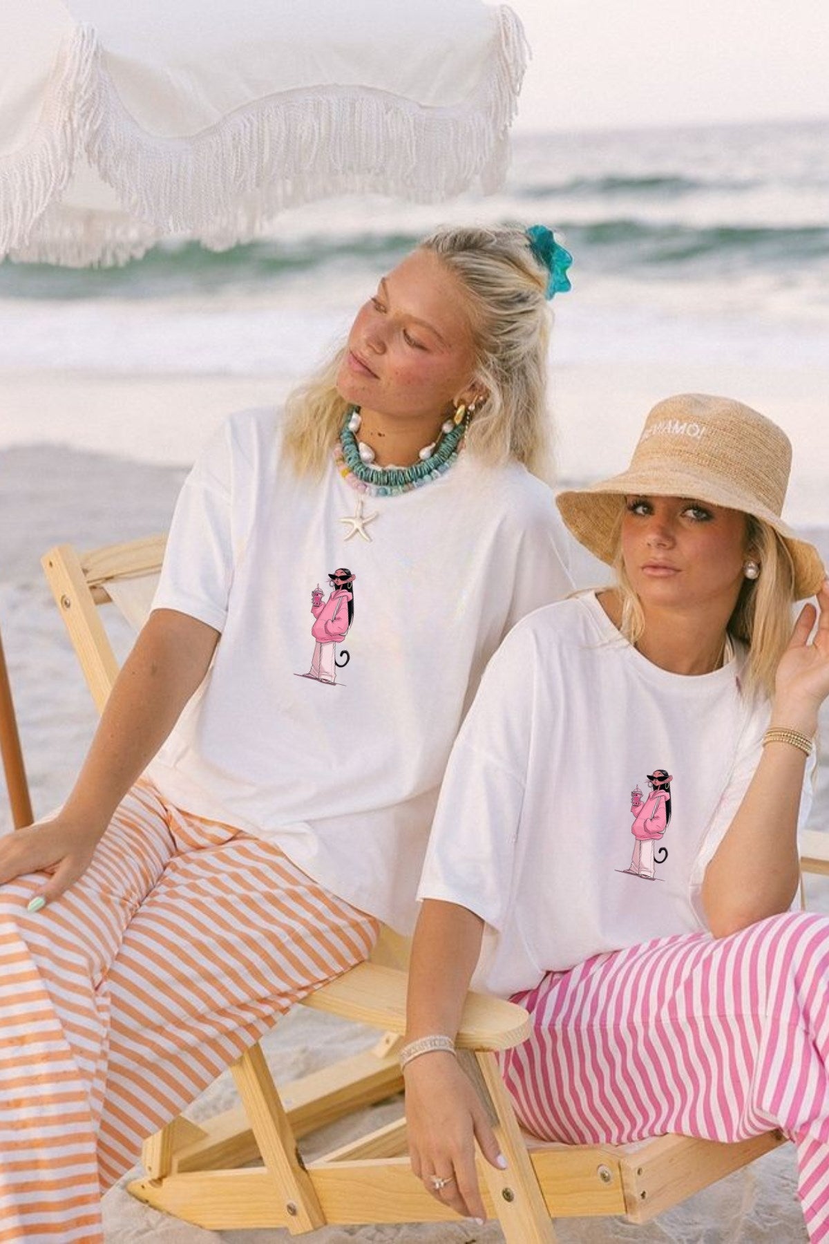 Kadın Oversize Tişört Pink Kitty Club Baskılı Beyaz – Bisiklet Yaka, Rahat Kalıp, %100 Pamuk