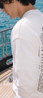 Erkek Oversize Sweatshirt Abyss Baskılı Beyaz – Bisiklet Yaka, 3 İplik Şardonlu Polar