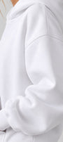 Kız Çocuk Oversize Basic Hoodie Sweatshirt Beyaz – Kapüşonlu, Kanguru Cepli, 3 İplik Polar