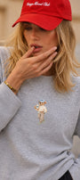 Kadın Relaxed Fit Sweatshirt Coffee Bear Baskılı Gri Melanj – Bisiklet Yaka, 3 İplik Şardonsuz