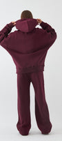 Oversize Unisex Sweatshirt Hoodie Bordo – Kapüşonlu, 3 İplik Şardonlu Polar, Kanguru Cepli, Basic