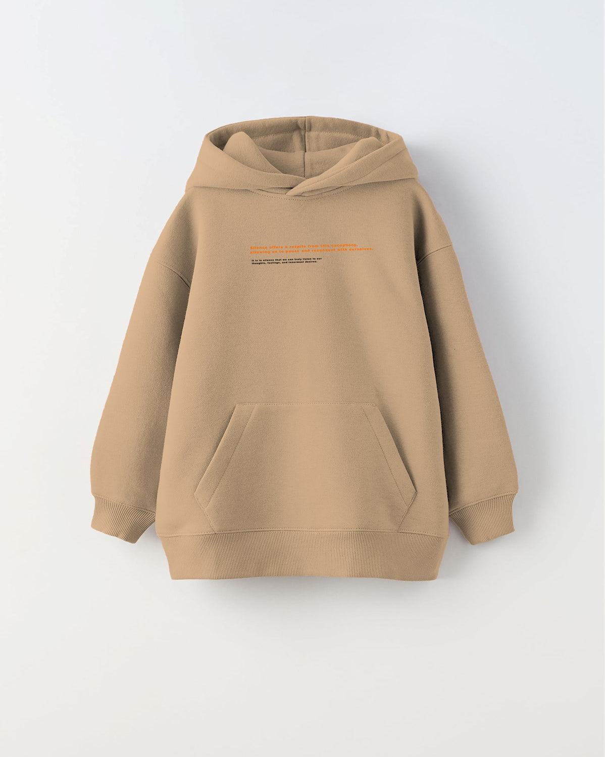 Kapüşonlu İçi Polar Art Work Heykel Baskılı Bej Unisex Çocuk Hoodie Sweatshirt