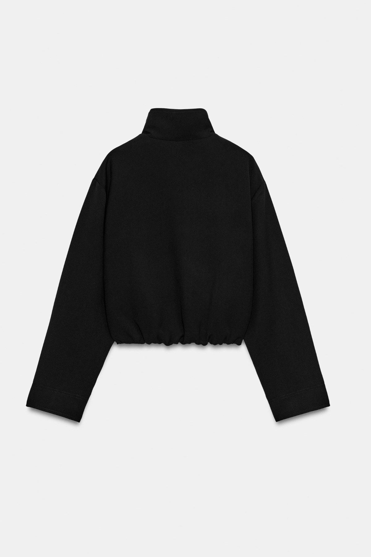 Kadın Vanta Oversize Bomber Ceket Siyah – Dik Yaka, Tam Fermuarlı, Gizli Cepli, Elastik Belli