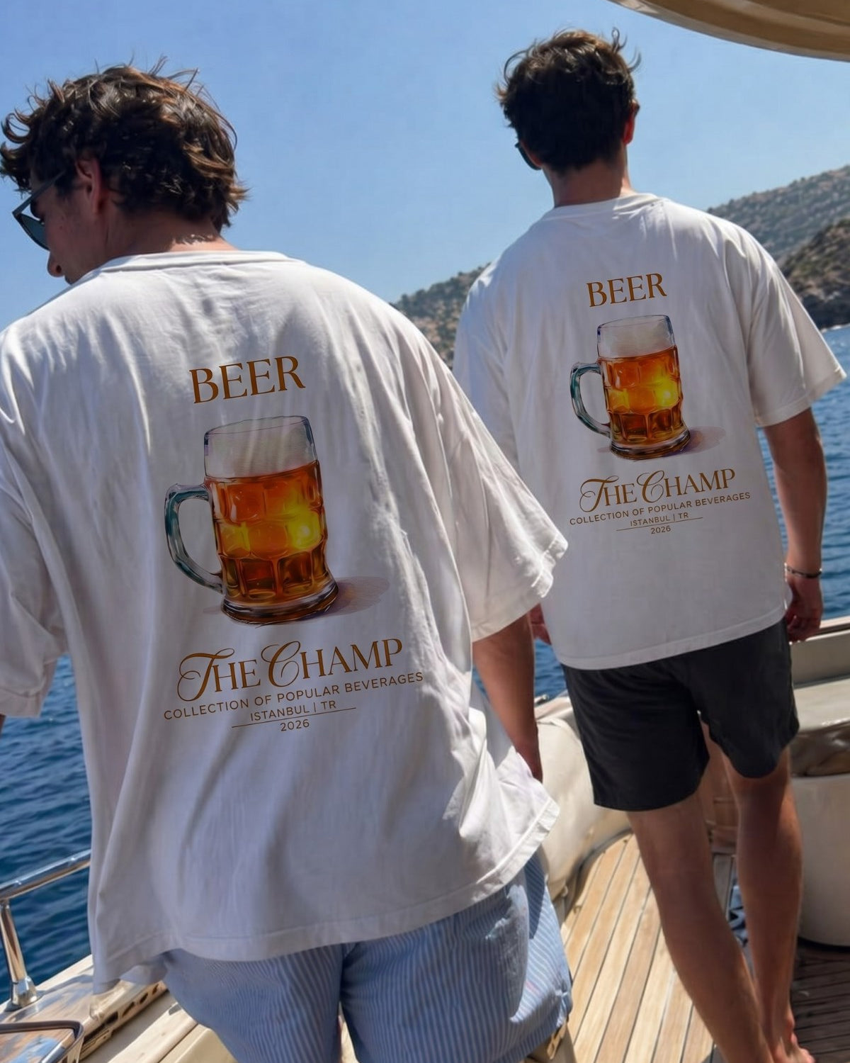 Unisex Oversize Tişört BEER Baskılı Beyaz – Bisiklet Yaka, Rahat Kalıp, %100 Pamuk
