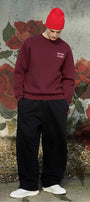 Unisex Oversize Sweatshirt Norf Sarf Harita Baskılı Bordo – Bisiklet Yaka, 3 İplik Şardonlu Polar