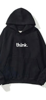Kapüşonlu İçi Polar Satranç Think Baskılı Siyah Unisex Oversize Hoodie Sweatshirt