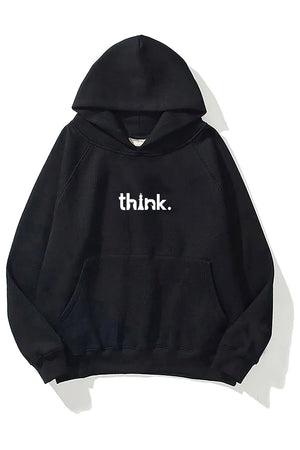 Kapüşonlu İçi Polar Satranç Think Baskılı Siyah Unisex Oversize Hoodie Sweatshirt