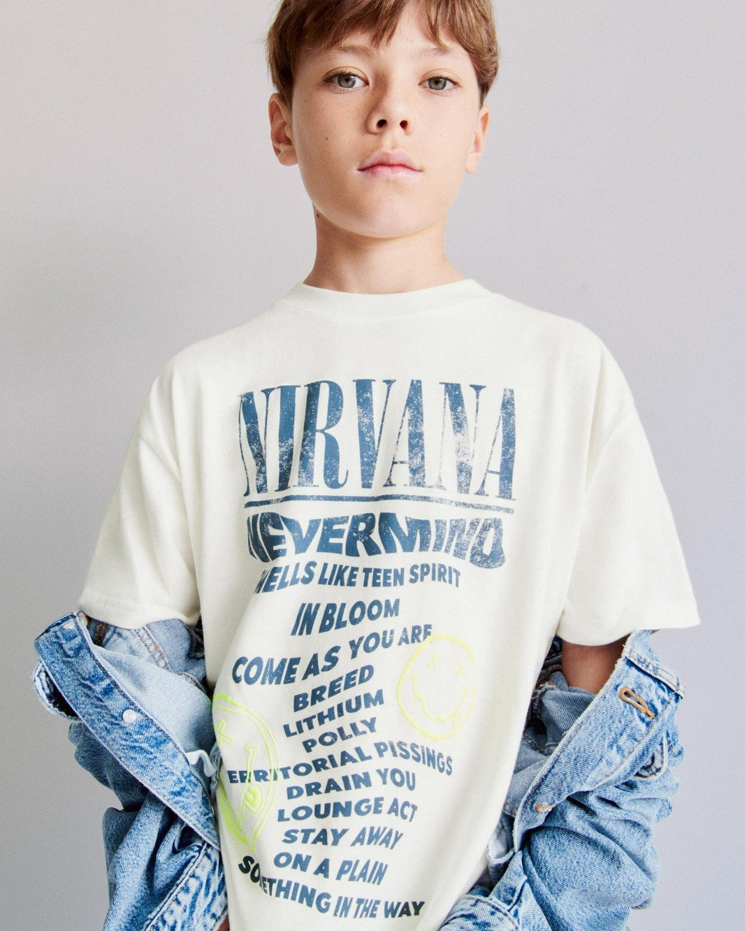Nirvana Yazılı Smile Baskılı Beyaz Çocuk T-shirt 
