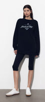 Siyah Bisiklet Yaka İçi Polar Jardin Du Village Yazı Baskılı Oversize Sweatshirt