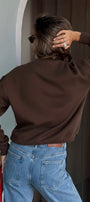 Kadın Oversize Sweatshirt Ballerina Bear Baskılı Kahverengi – Bisiklet Yaka, 3 İplik Şardonlu Polar