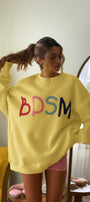 Kadın Oversize Sweatshirt Elbise Color Pop Baskılı Sarı – Bisiklet Yaka, 3 İplik Şardonlu Polar