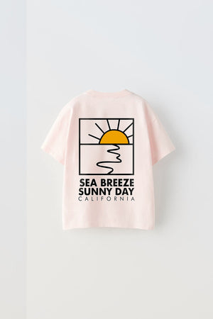 The Champ Sea Breeze Sunny Day California Yazılı Güneş Tasarım Baskılı Pembe Çocuk T-Shirt