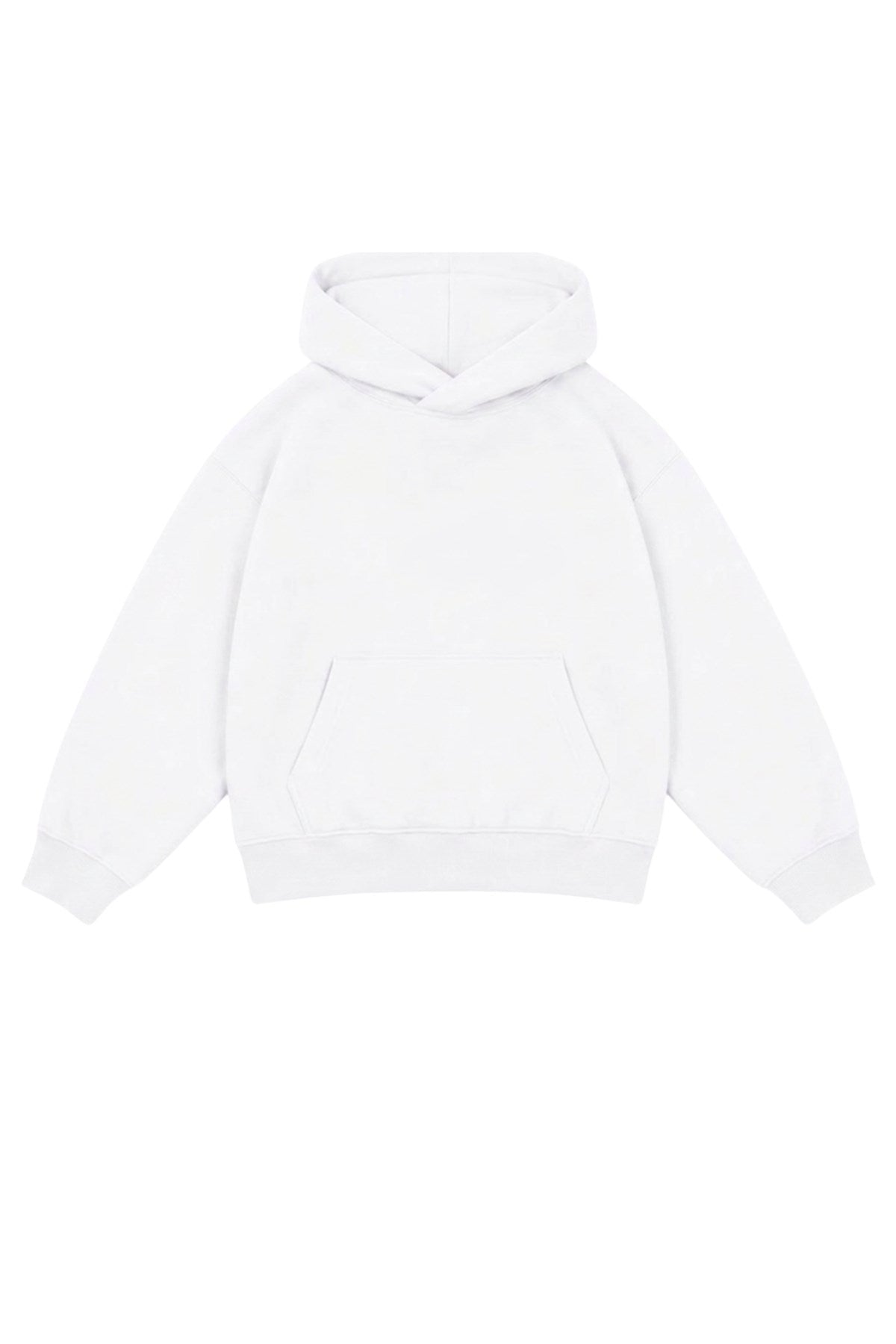 Kız Çocuk Oversize Basic Hoodie Sweatshirt Beyaz – Kapüşonlu, Kanguru Cepli, 3 İplik Polar