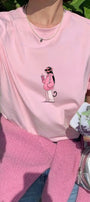 Kadın Oversize Tişört Pink Kitty Club Baskılı Pembe – Bisiklet Yaka, Rahat Kalıp, %100 Pamuk