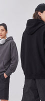 Unisex 2’li Oversize Basic Hoodie Siyah & Füme – Kapüşonlu, Cepli, 3 İplik Şardonlu Polar