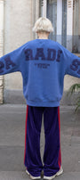 Kadın Oversize Sweatshirt Paradise Varsity Kabartma Baskılı Marine – Bisiklet Yaka, 3 İplik Şardonlu Polar