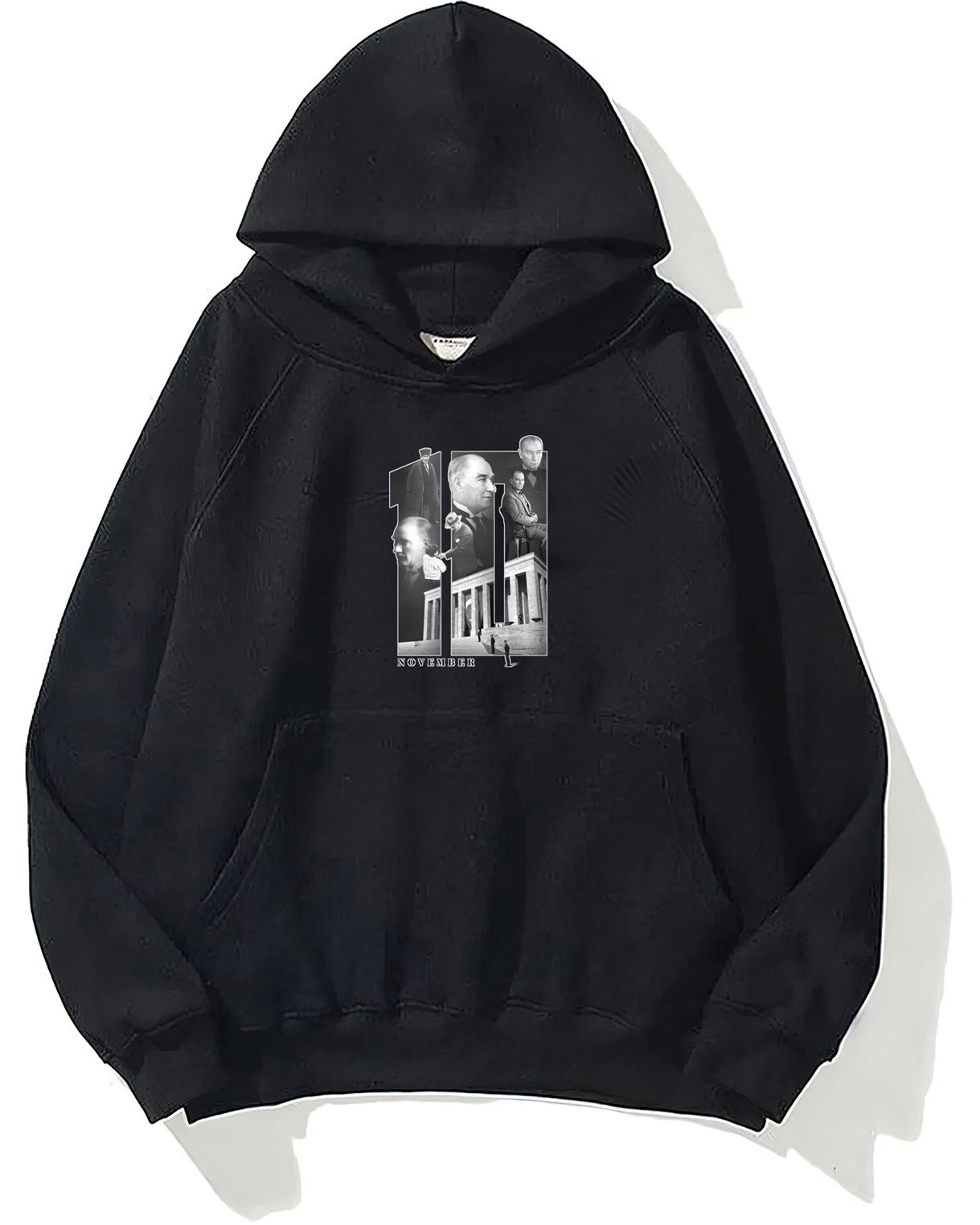 Kapüşonlu İçi Polar Kemal Atatürk 10 Kasım Baskılı Siyah Unisex Hoodie Sweatshirt