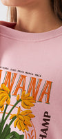 Kadın Oversize Sweatshirt Banana Tropical Baskılı Pembe – Bisiklet Yaka, 3 İplik Şardonlu Polar