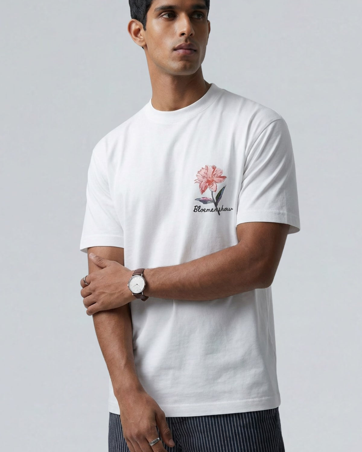 Erkek Oversize Tişört Soft Bloom Baskılı Pembe – Bisiklet Yaka, Couple, Rahat Kalıp, %100 Pamuk