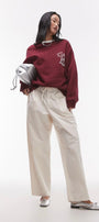 Oversize Unisex Sweatshirt Bordo – 3 İplik Şardonlu Polar Kumaş, Bisiklet Yaka, Salut Arka Baskılı