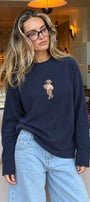 Kadın Relaxed Fit Sweatshirt Coffee Bear Baskılı Lacivert – Bisiklet Yaka, 3 İplik Şardonsuz