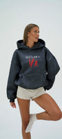 Kadın Oversize Sweatshirt Hoodie Hot & Spicy Baskılı Füme Melanj – Kapüşonlu, 3 İplik Şardonlu Polar