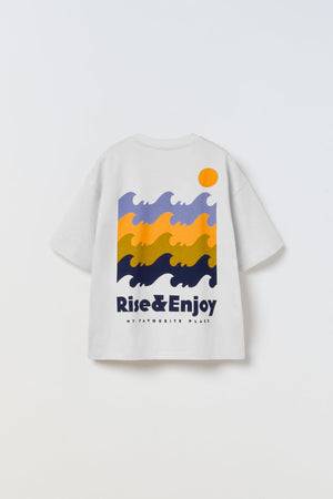 Rise Enjoy yazılı Gün Batımı Tasarım Baskılı Beyaz Çocuk T-Shirt