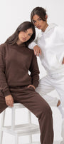Unisex 2’li Oversize Basic Hoodie Beyaz & Kahverengi – Kapüşonlu, Cepli, 3 İplik Şardonlu Polar