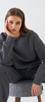 Unisex Oversize Sweatshirt Basic Füme Melanj – Bisiklet Yaka, 3 İplik Şardonlu Polar