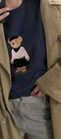Kadın Oversize Sweatshirt Ballerina Bear Baskılı Lacivert– Bisiklet Yaka, 3 İplik Şardonlu Polar