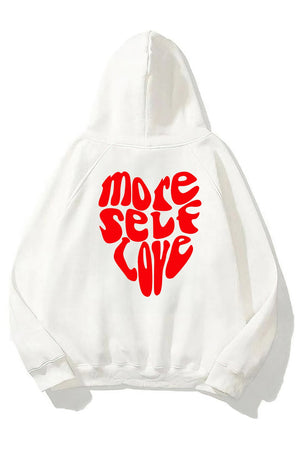 Kapüşonlu İçi Polar More Self Love Baskılı Beyaz Unisex Hoodie Sweatshirt